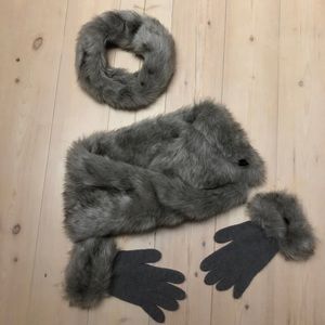 Parkhurst three piece faux fur set, gloves, scarf and head warmer